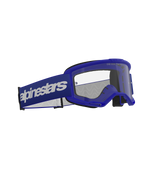 Alpinestars Vision 3 Wordmark Goggles, motocrossbriller, blå og klar, med en blå A-FLEX ramme, klar dugfri polycarbonatlinse og en bred mørkeblå rem med hvidt Alpinestars wordmark-logo, holdbar øjenbeskyttelse til off-road