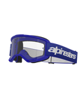 Alpinestars Vision 3 Wordmark Goggles, motocross-beskyttelsesbriller, blå og hvid, klar linse, sort skumpolstring, justerbar blå elastisk rem med hvidt tekstlogo, ventileret ramme