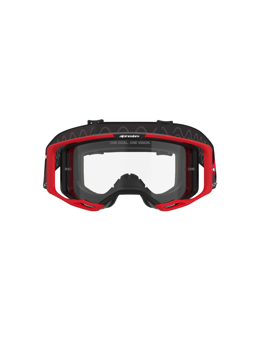 Alpinestars Vision 8 Luar Goggles, motocross-briller, rød, sort og klar, med rød A-FLEX-ramme, klar dugfri polycarbonat-linse, sort justerbar vævet rem med logo, højtydende øjenbeskyttelse til off-road kørsel