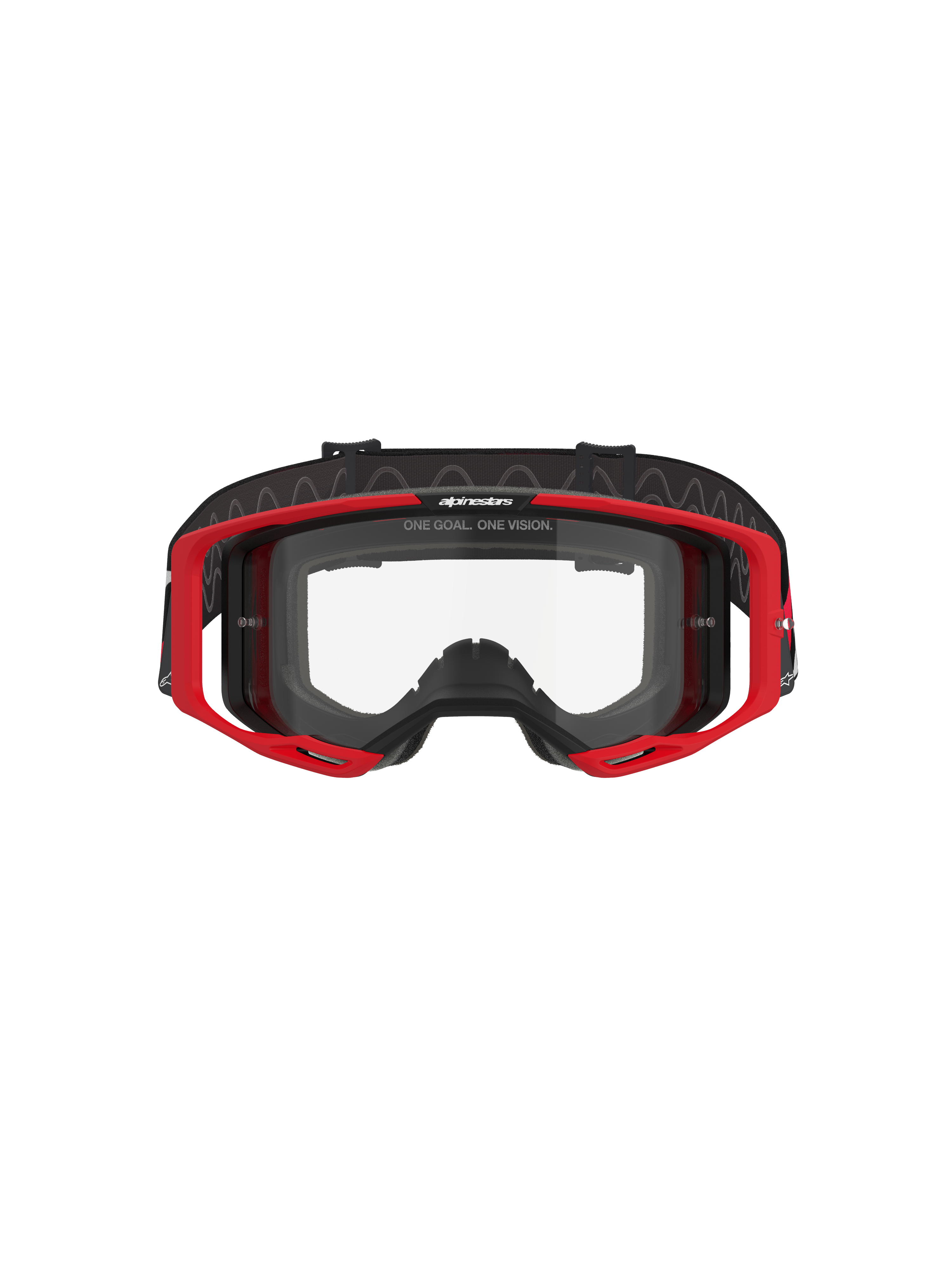 Alpinestars Vision 8 Luar Goggles, motocross-briller, rød, sort og klar, med rød A-FLEX-ramme, klar dugfri polycarbonat-linse, sort justerbar vævet rem med logo, højtydende øjenbeskyttelse til off-road kørsel