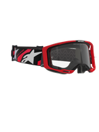 Alpinestars Vision 8 Luar Goggles, motocross-briller, rød, sort og klar, med rød ramme, klar anti-dug linse og en sort rem med hvide og røde logoer, professionel øjenbeskyttelse til terrænkørsel