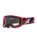 Alpinestars Vision 8 Luar Goggles, motocross-briller, rød og sort med klar linse, med en rød A-FLEX-ramme, klar anti-dug-linse og en sort vævet rem med rød og hvid grafik og Alpinestars-branding