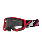 Alpinestars Vision 8 Luar Goggles, motocross-briller, rød og sort med klar linse, med en rød A-FLEX-ramme, klar anti-dug-linse og en sort vævet rem med rød og hvid grafik og Alpinestars-branding