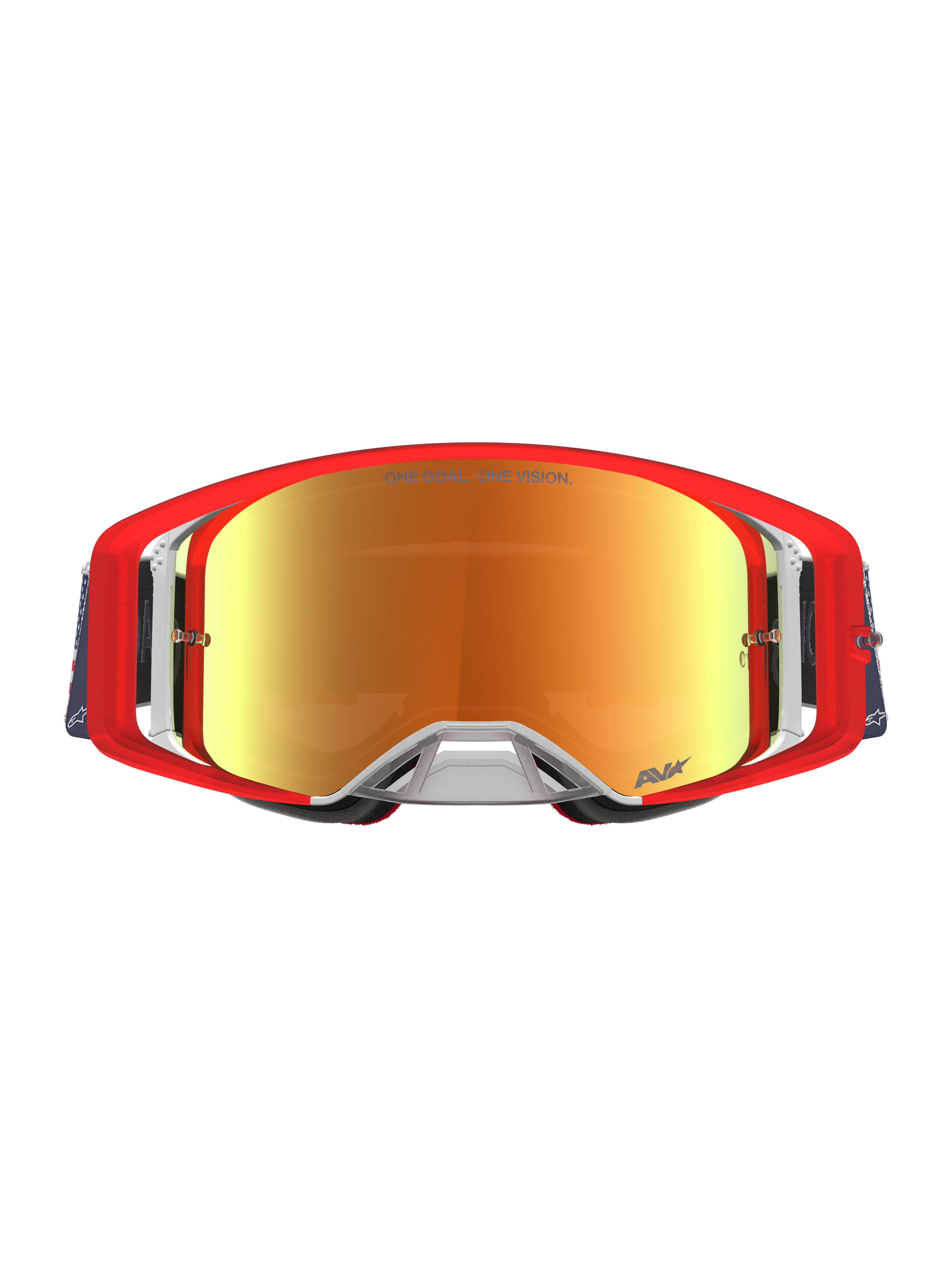 Alpinestars Limited Edition Supertech Fiftyfold Goggles, røde og blå motocrossbriller med røde reflekterende spejllinser.