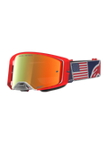 Alpinestars Supertech Fiftyfold Goggles, rød og blå limited edition MX-goggles med spejllinse og USA-flag på remmen