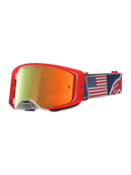 Alpinestars Supertech Fiftyfold Goggles, rød og blå limited edition MX-goggles med spejllinse og USA-flag på remmen