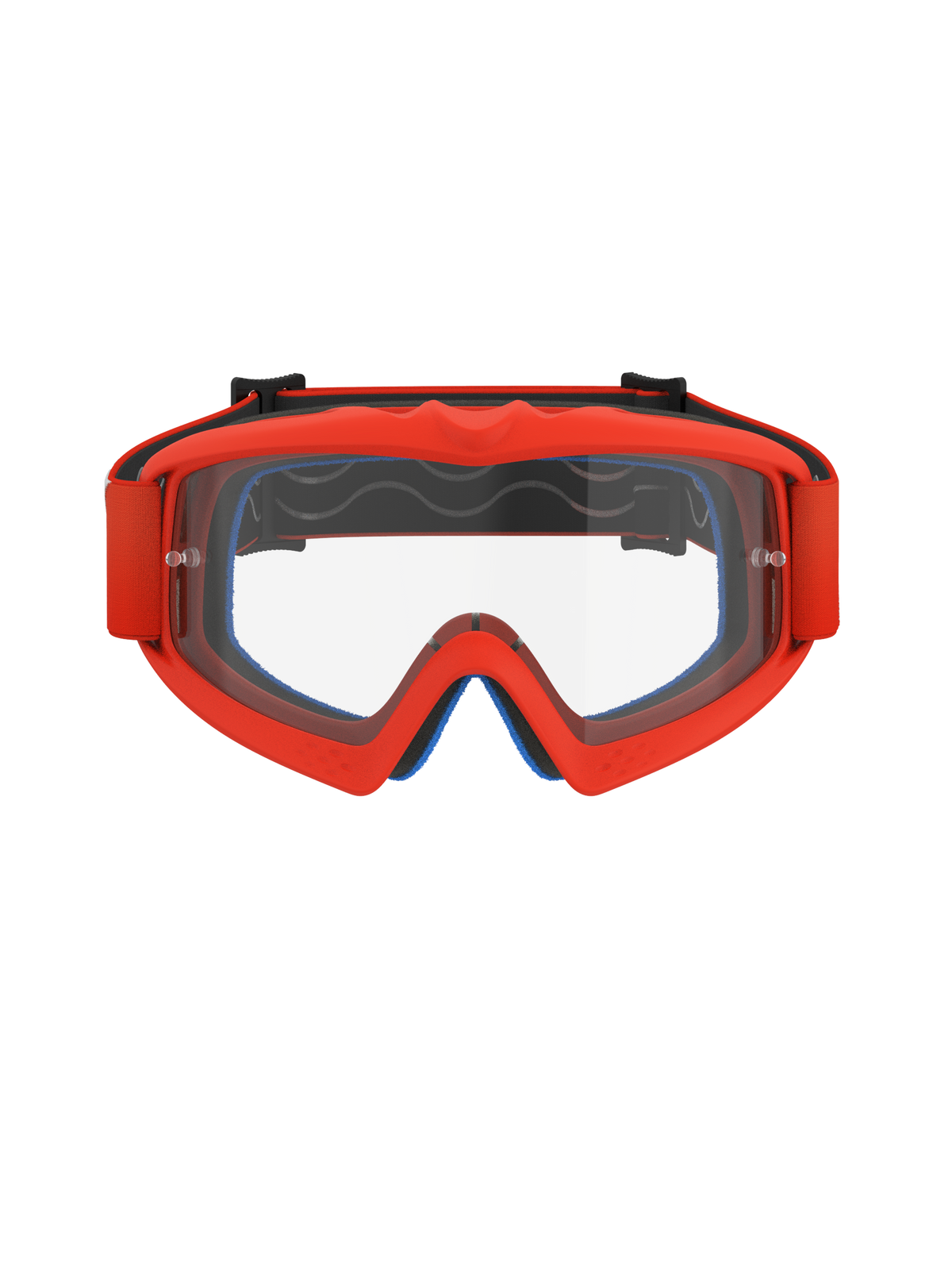 Alpinestars Vision Youth Corp Goggles, motocross-briller, orange med klar linse, klar orange ramme og matchende rem, blåt ansigtsskum synligt indeni, klar anti-dug linse med tear-off-stifter, designet til unge kørere, højtydende racerbriller til terrænkørsel