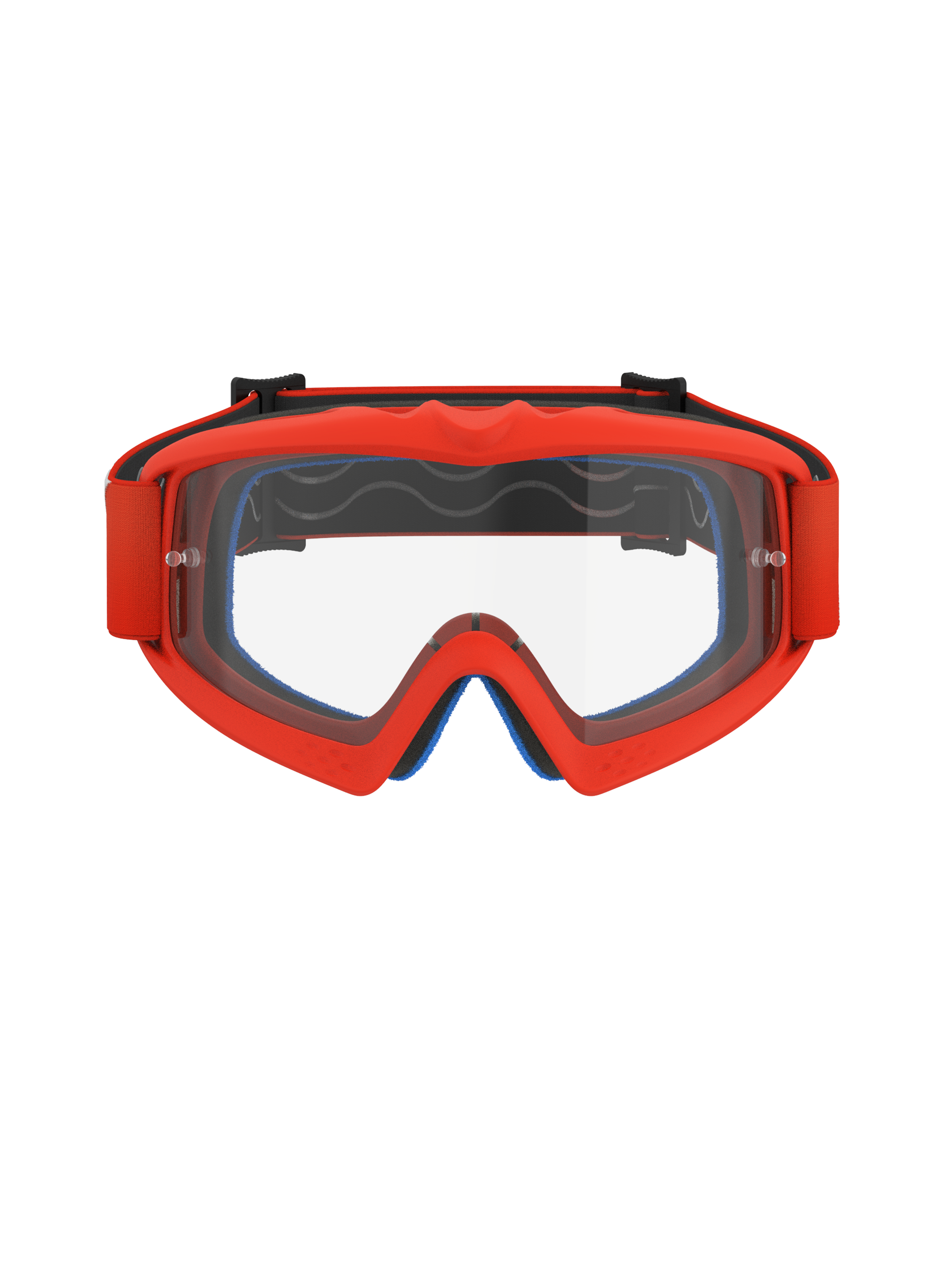 Alpinestars Vision Youth Corp Goggles, motocross-briller, orange med klar linse, klar orange ramme og matchende rem, blåt ansigtsskum synligt indeni, klar anti-dug linse med tear-off-stifter, designet til unge kørere, højtydende racerbriller til terrænkørsel
