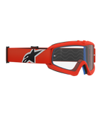 Alpinestars Vision Youth Corp Goggles, motocross-goggles til unge, orange ramme og klar linse, orange rem med markant sort og hvidt Alpinestars-logo, synligt blåt ansigtsskum, silikone-gribebølger, dugfri polykarbonatlinse til off-road racing