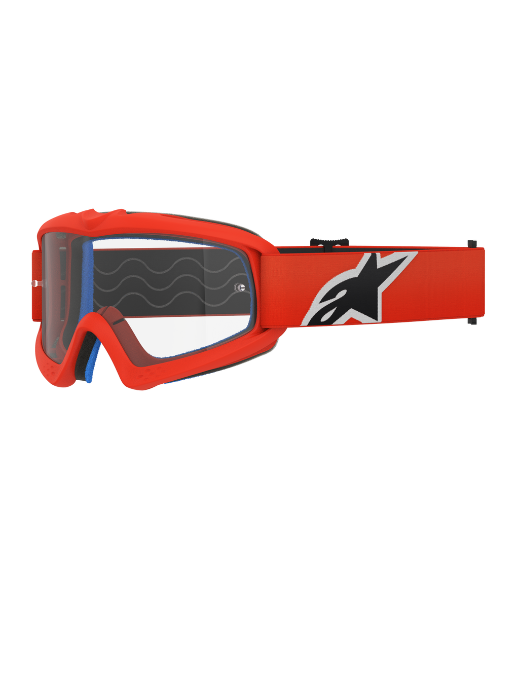 Alpinestars Vision Youth Corp Goggles, motocrossbriller, orange og klar, med en orange ramme og bred rem med et markant sort og hvidt logo, klar anti-dug linse, designet til unge kørere og off-road racing