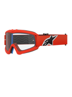 Alpinestars Vision Youth Corp Goggles, motocrossbriller, orange og klar, med en orange ramme og bred rem med et markant sort og hvidt logo, klar anti-dug linse, designet til unge kørere og off-road racing