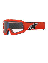 Alpinestars Vision Youth Corp Goggles, motocrossbriller, orange og klar, med en orange ramme og bred rem med et markant sort og hvidt logo, klar anti-dug linse, designet til unge kørere og off-road racing