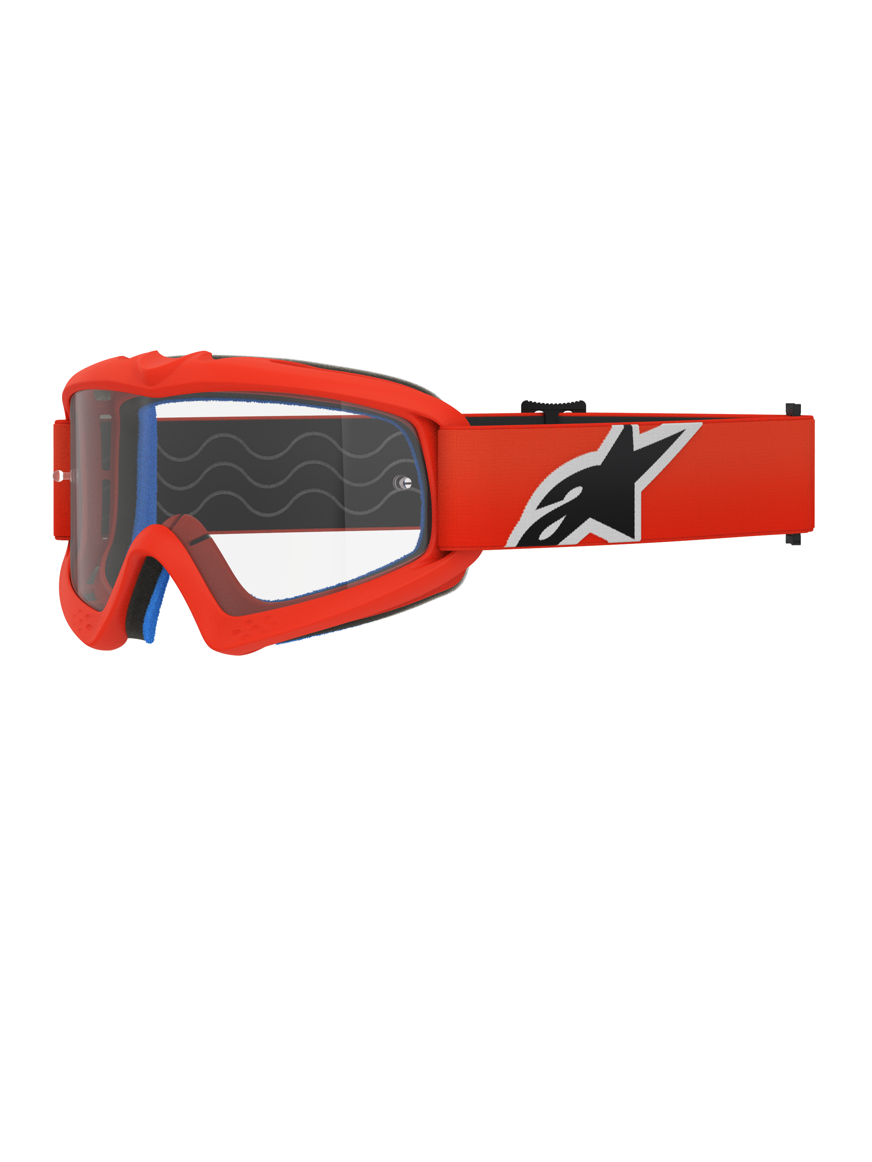 Alpinestars Vision Youth Corp Goggles, motocrossbriller, orange og klar, med en orange ramme og bred rem med et markant sort og hvidt logo, klar anti-dug linse, designet til unge kørere og off-road racing