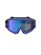 Alpinestars Vision Youth Corp Goggles, motocross-goggles, lilla og fluo pink ramme med Mirror Blue-linse, off-road øjenbeskyttelse til unge, set forfra viser A-FLEX-ramme og multi-stage ansigtsskum-konstruktion