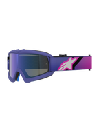 Alpinestars Vision Youth Corp goggles, motocross-briller, lilla og fluo pink, med Mirror Blue-linse og rem med farveovergang og hvidt Alpinestars-logo, designet til unge off-road-ryttere