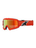 Alpinestars Vision Youth Corp briller, motocross-briller til unge, orange med rød mirror-linse, med sort og hvidt Alpinestars-logo på remmen, højtydende øjenbeskyttelse til terrænkørsel