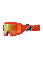 Alpinestars Vision Youth Corp briller, motocross-briller til unge, orange med rød mirror-linse, med sort og hvidt Alpinestars-logo på remmen, højtydende øjenbeskyttelse til terrænkørsel