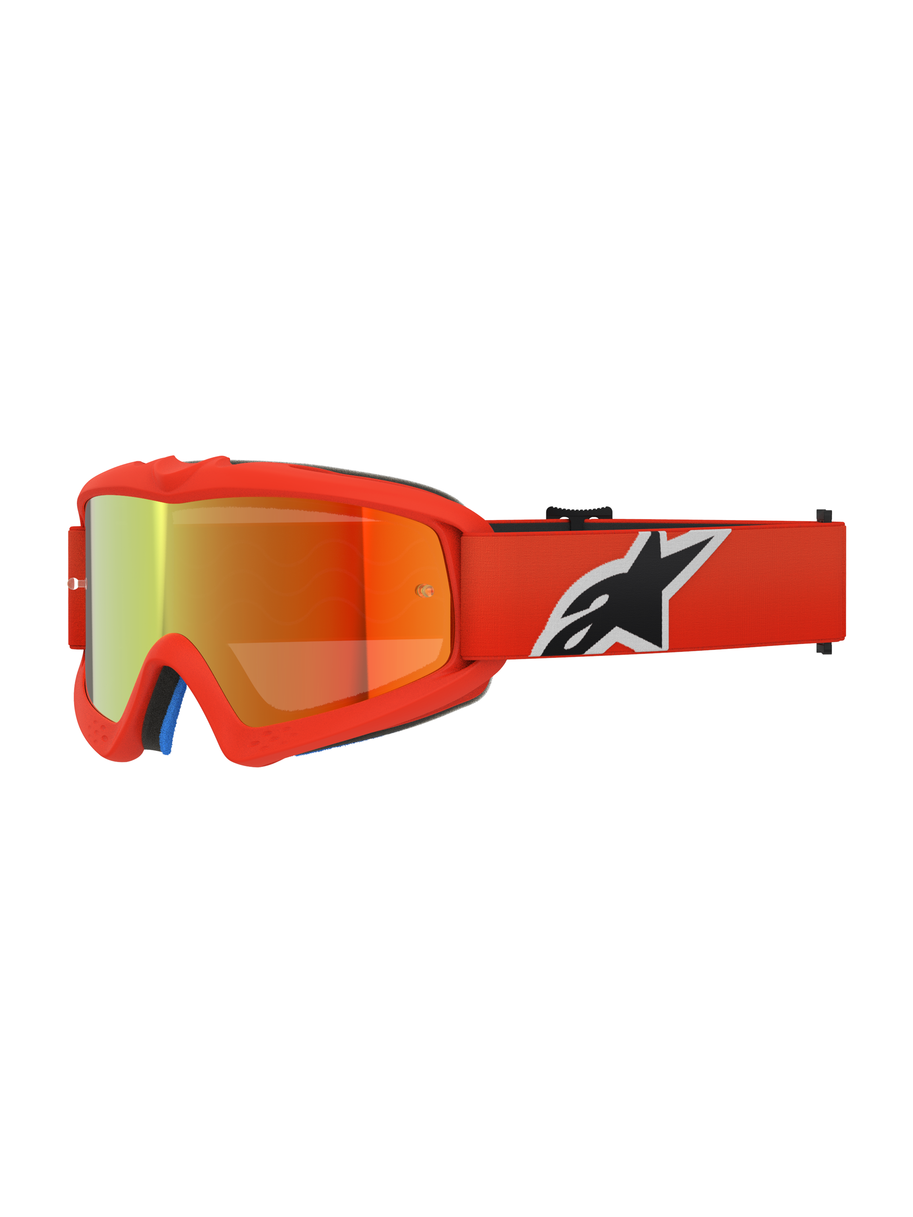 Alpinestars Vision Youth Corp briller, motocross-briller til unge, orange med rød mirror-linse, med sort og hvidt Alpinestars-logo på remmen, højtydende øjenbeskyttelse til terrænkørsel