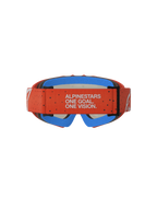 Alpinestars Vision Vesta Goggles Ungdom set bagfra, orange og blå motocross-goggles med motto på remmen og komfortskum.
