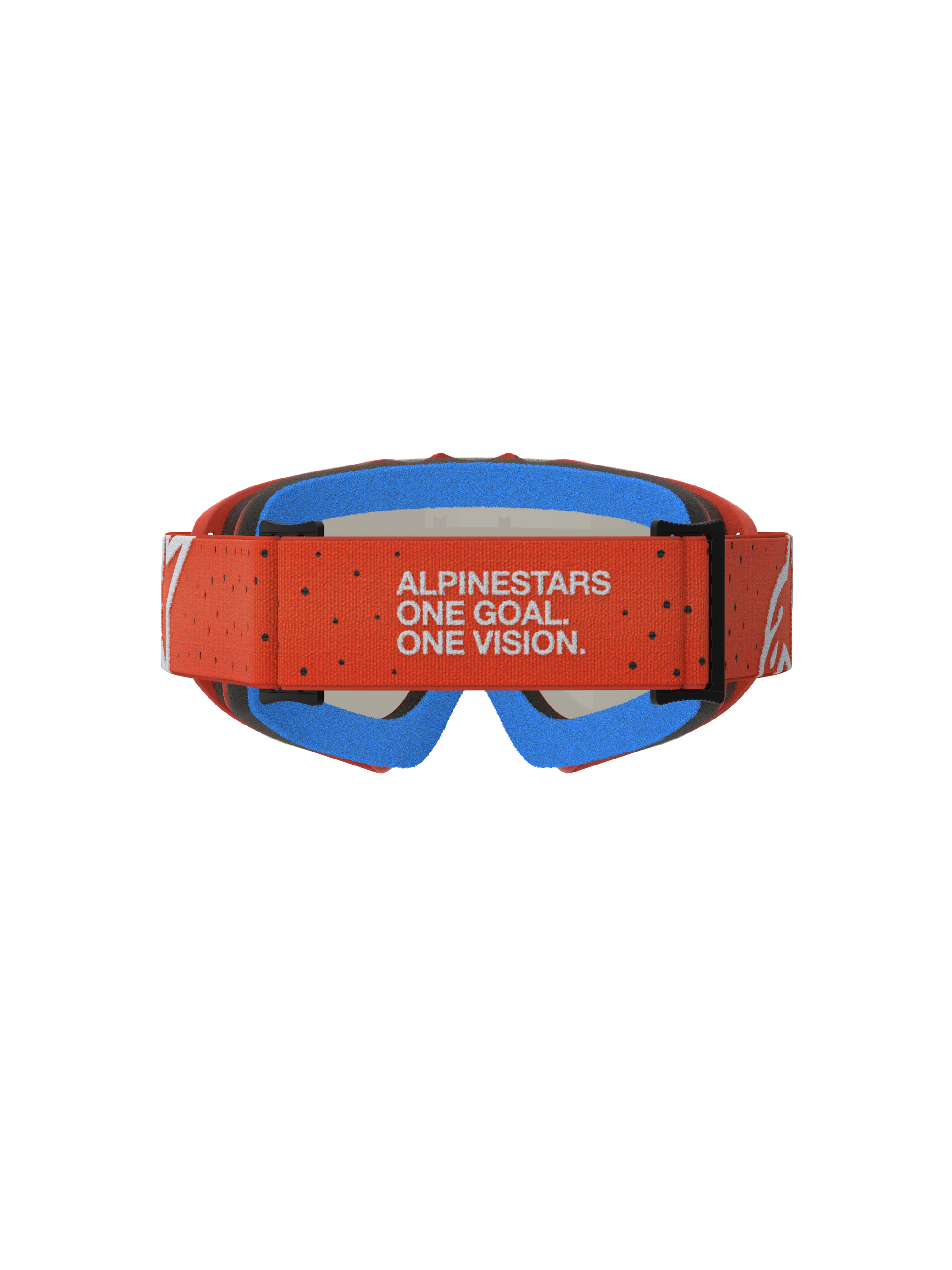 Alpinestars Vision Vesta Goggles Ungdom set bagfra, orange og blå motocross-goggles med motto på remmen og komfortskum.