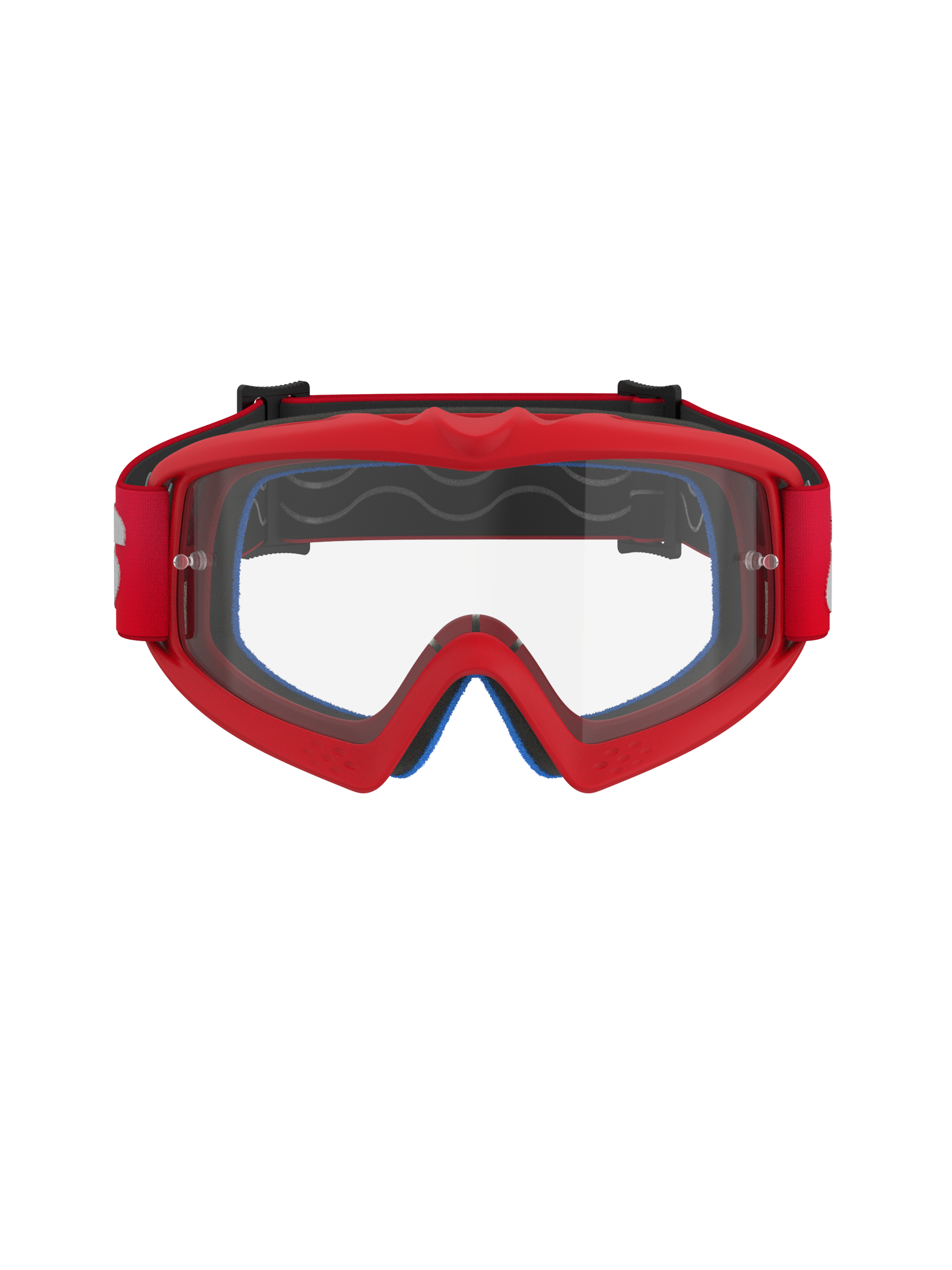 Alpinestars Vision Youth Blaze Goggles, rød og klar, motocross-briller til unge med fleksibel urethanramme, anti-dug polycarbonatlinse med tear-off-stolper, set forfra til off-road kørsel