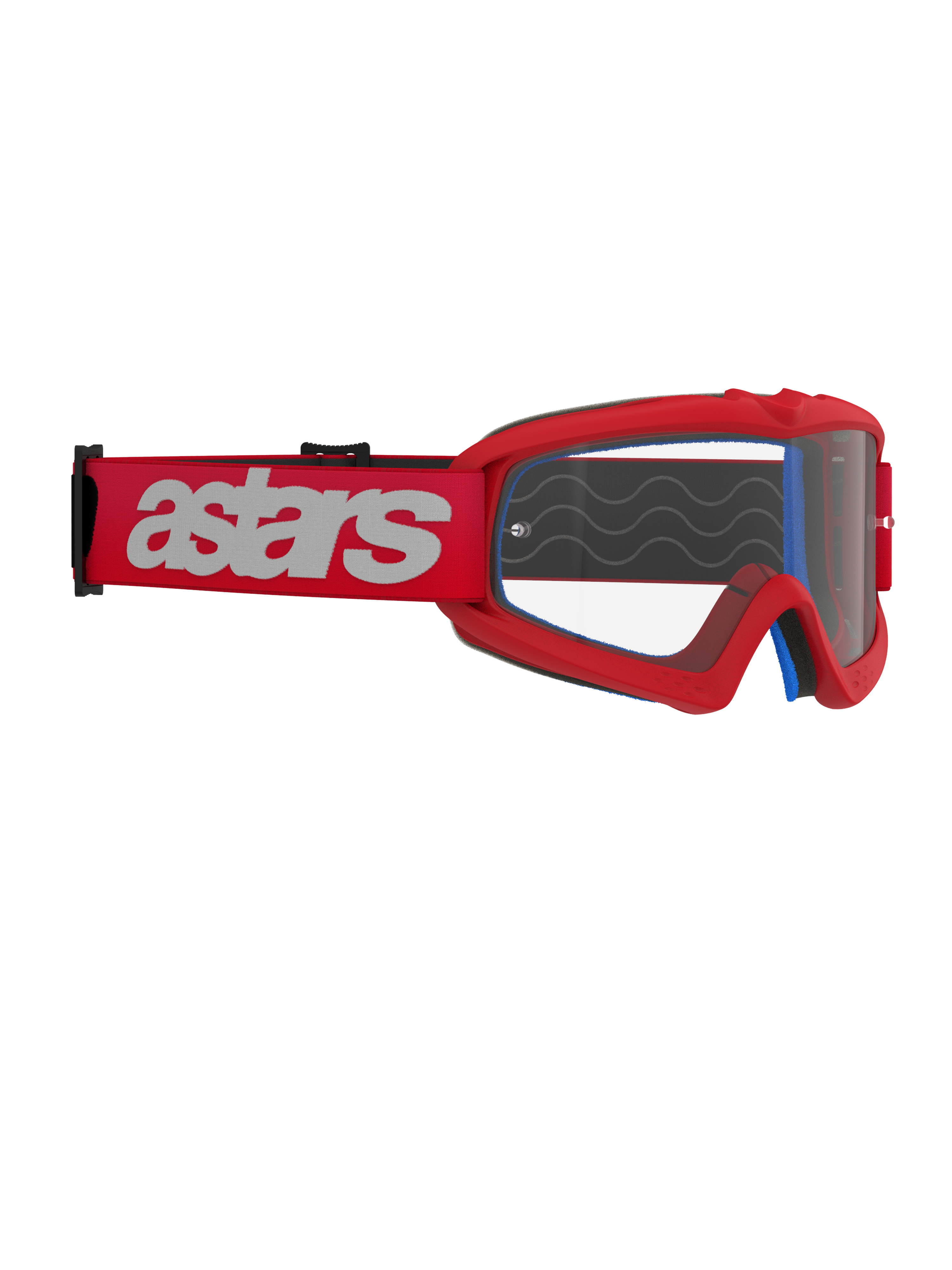 Alpinestars Vision Youth Blaze Goggles, motocross-briller, rød og klar, rød rem med hvidt astars-logo, racerbriller specifikt til unge med anti-dug polycarbonat-linse