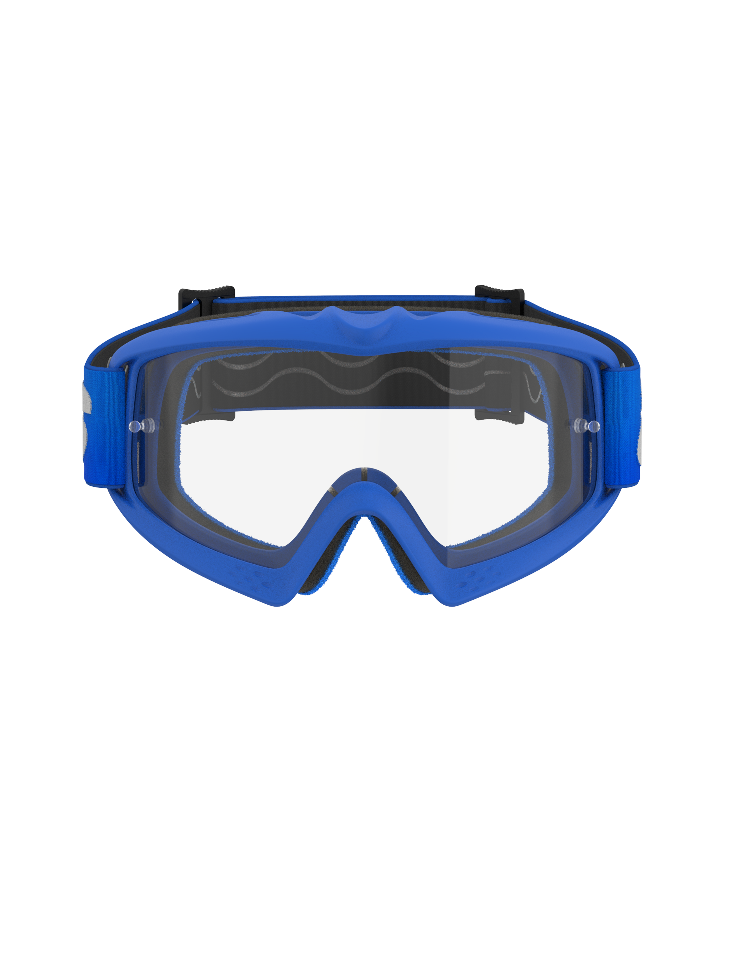 Alpinestars Vision Youth Blaze Goggles, motocross-briller til unge, blå ramme med klar linse, fleksibel blå A-FLEX ramme, antidug-polycarbonatlinse med tear-off stolper, matchende blå vævet rem, designet til unge kørere og off-road racing