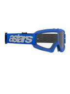 Alpinestars Vision Youth Blaze Goggles, motocross-briller, blå og klar, med blå ramme og klar anti-dug linse, bred blå rem med hvidt 'astars' logo, designet til unge kørere og mindre ansigtsformer, professionelt off-road udstyr