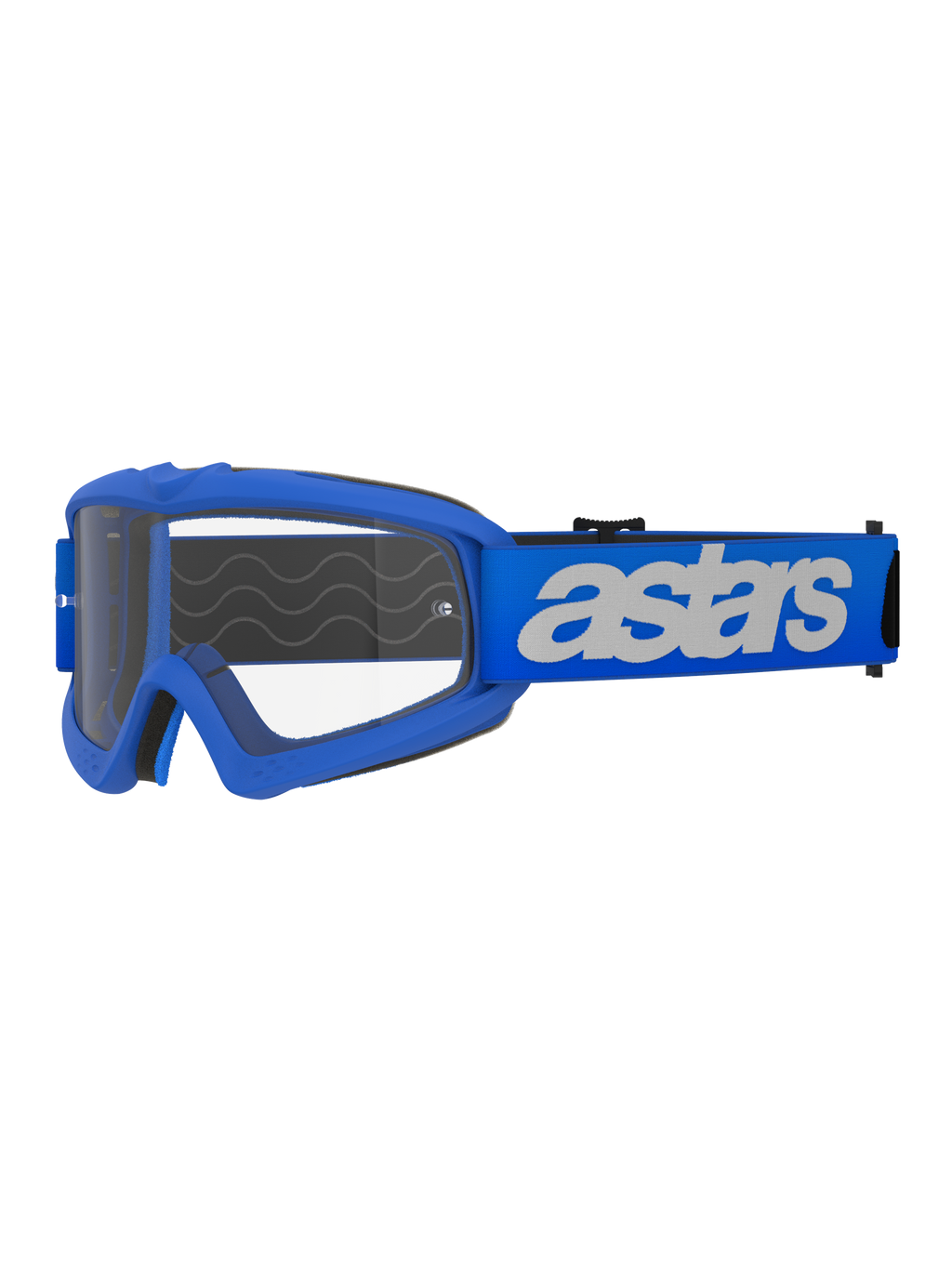 Alpinestars Vision Youth Blaze Goggles, motocross- og off-road-briller, blå ramme og rem med hvidt astars-logo, klar polycarbonatlinse, ungdomsspecifik pasform til mindre hjelme, holdbart beskyttelsesudstyr til racing