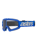 Alpinestars Vision Youth Blaze Goggles, motocross- og off-road-briller, blå ramme og rem med hvidt astars-logo, klar polycarbonatlinse, ungdomsspecifik pasform til mindre hjelme, holdbart beskyttelsesudstyr til racing