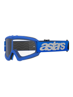 Alpinestars Vision Youth Blaze Goggles, motocross- og off-road-briller, blå ramme og rem med hvidt astars-logo, klar polycarbonatlinse, ungdomsspecifik pasform til mindre hjelme, holdbart beskyttelsesudstyr til racing