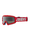 Alpinestars Vision Youth Blaze Goggles, Motocross Goggles, Red Mirror Silver, red frame with silver mirrored lens, wide red strap with white astars logo, professional off-road eye protection for youth riders