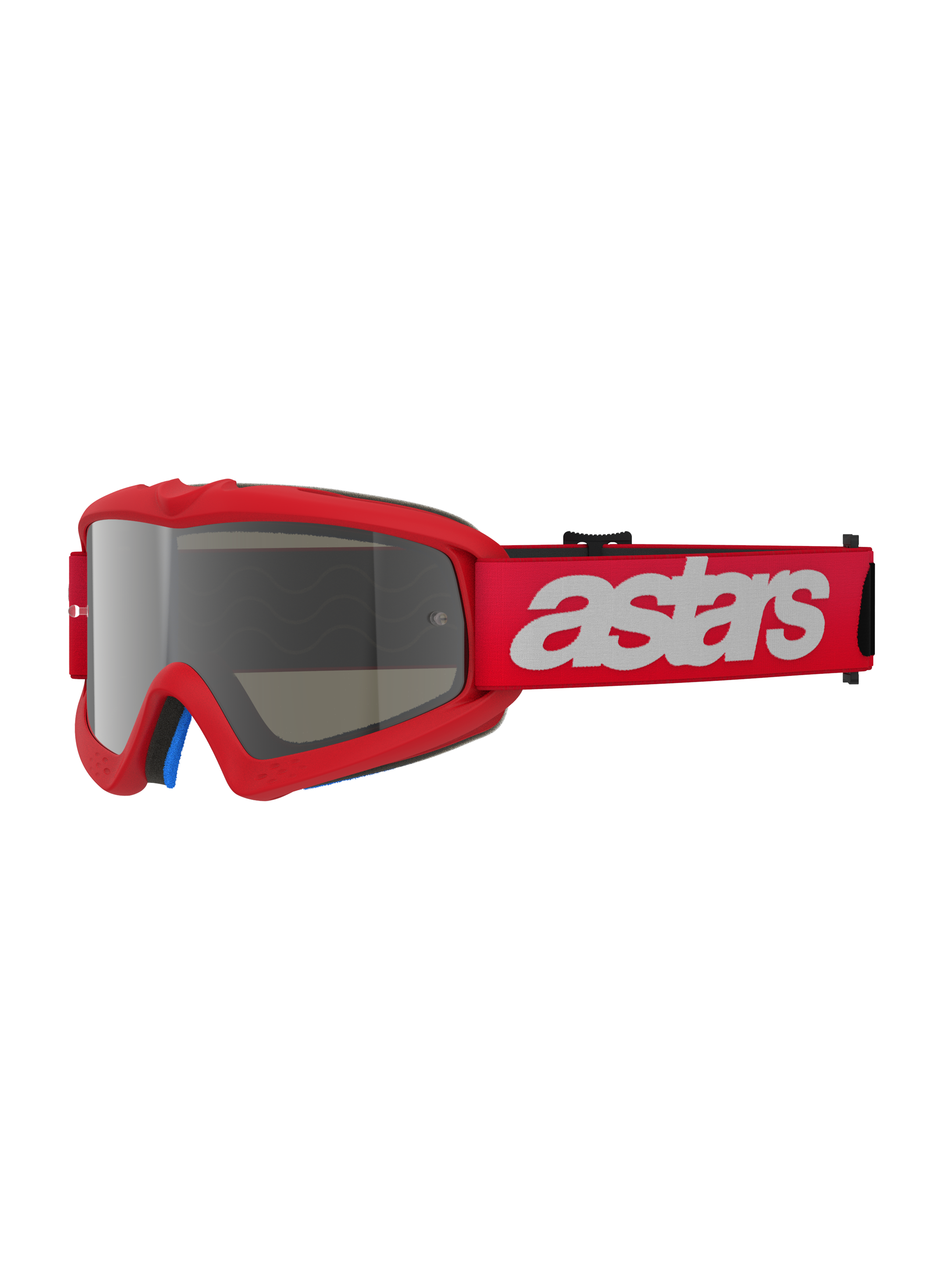 Alpinestars Vision Youth Blaze Goggles, motocross-briller, rød og sølv-spejl, rød ramme med sølv-spejllinse, bred rød rem med hvidt astars-logo, professionel off-road øjenbeskyttelse til unge kørere