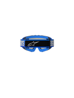 Alpinestars Vision Youth Blaze Goggles, motocross-briller, blå, set bagfra, viser blå vævet rem med hvidt Alpinestars-branding og sort centerlogoplade, blå skumpolstring, designet til off-road racing til unge