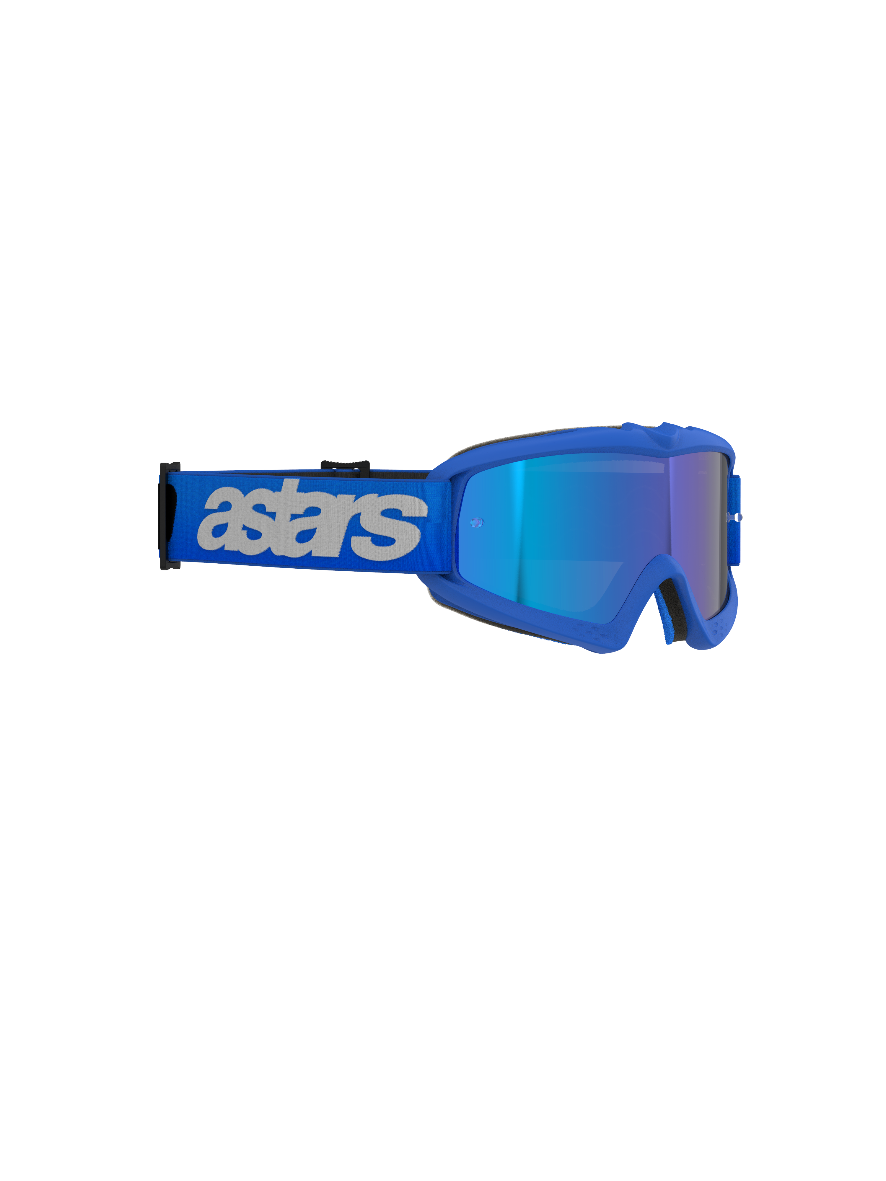 Alpinestars Vision Youth Blaze Goggles, motocross-briller, Blue Mirror Blue, livlig blå ramme med spejllinse, bred blå rem med lysegråt 'astars'-logo, højtydende øjenbeskyttelse til unge off-road-kørere