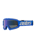Alpinestars Vision Youth Blaze-briller, motocrossbriller, Blue Mirror Blue, blå ramme med blå spejlet anti-dug linse, justerbar blå rem med hvidt "astars"-logo, specialiserede beskyttelsesbriller til unge kørere