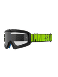 Alpinestars Vision Youth Hollow og Vision 5 Hollow Goggles, motocross- og off-road-briller, koksgråt stel med neongul Alpinestars-skrift på sort rem, klar linse, blåt indvendigt skumlag, moderne strømlinet design til unge og voksne kørere