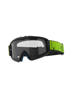 Alpinestars Vision Youth Hollow goggles, motocross-briller, koksgrå ramme med klar anti-dug linse, sort rem med markant fluorescerende gul branding, blåt indvendigt skum, designet til unge kørere til off-road kørsel