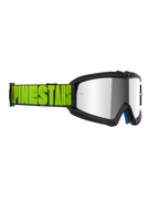 Alpinestars Vision Youth Hollow Goggles, motocross-briller til unge, koksgrå ramme med sølvfarvet spejllinse, fluo-gul og sort rem med markant Alpinestars-branding, professionel øjenbeskyttelse til off-road racing
