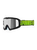 Alpinestars Vision Youth Hollow Goggles, motocross-briller til unge, koksgrå og neongul, reflekterende sølvspejllinse, sort rem med markant neongult Alpinestars-logo, blå indvendig polstring, specialiseret pasform til unge kørere
