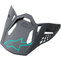 Alpinestars S-M8 hjelmvisir, Radium Blue Gray Green, mørkegrå udskiftelig hjelmskygge med turkis Alpinestars stjerne-logo, med geometriske udskæringer og et vinklet mat design til motocross-hjelme