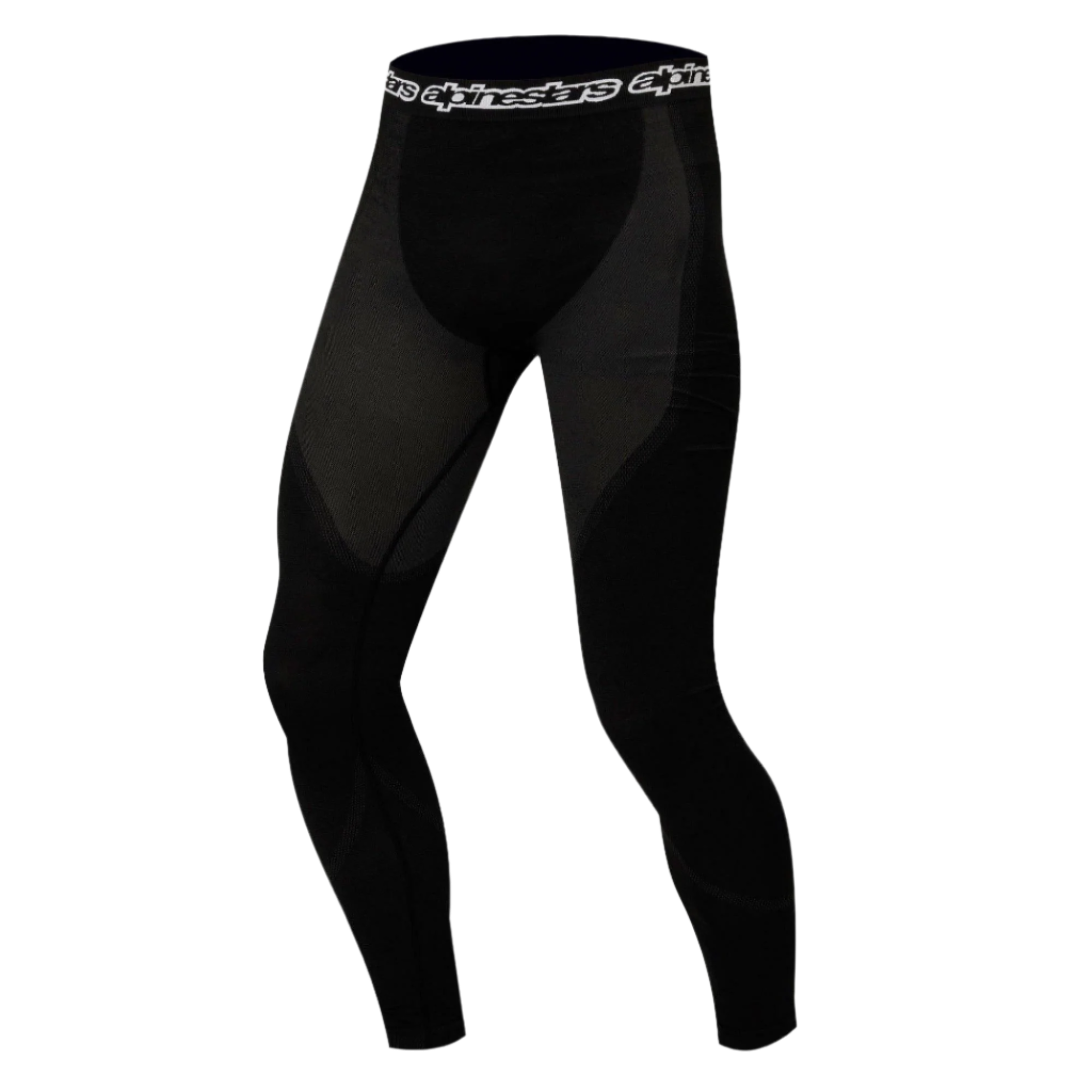 Alpinestars KX Bottom, tekniske base layer-bukser, sort, med konturerede fugttransporterende paneler og elastisk linning med logo, designet til optimal ydeevne under racerdragter