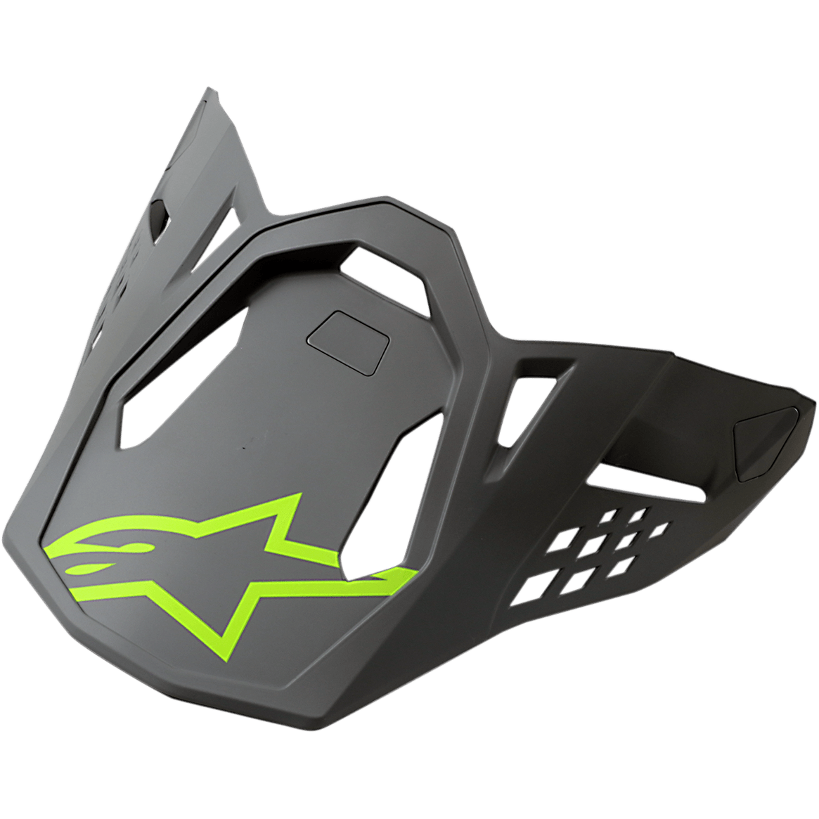 Alpinestars S-M8 hjelmvisir Radium, visir til motorcykelracerhjelm, grå med neongult Alpinestars-logo, kantet aerodynamisk design med ventilationsudskæringer