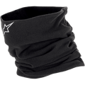 Alpinestars Neck Warmer, sort halsedisse i fleece, hvidt broderet stjernelogo, dobbeltlaget isolerende konstruktion til vindbeskyttelse, baselayer til motorcykelkørsel i koldt vejr