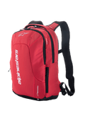 Alpinestars City Hunter V2 Backpack, Red and Black, urban motorcycle backpack featuring bold white branding, side zippered pockets, padded mesh shoulder straps, and a streamlined design for riders