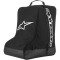 Alpinestars Boot Bag, Motocross gear storage, Black with white star logo and vertical wordmark, top webbing haul handle, reinforced tarpaulin base, durable 600D polyester, designed for off-road footwear