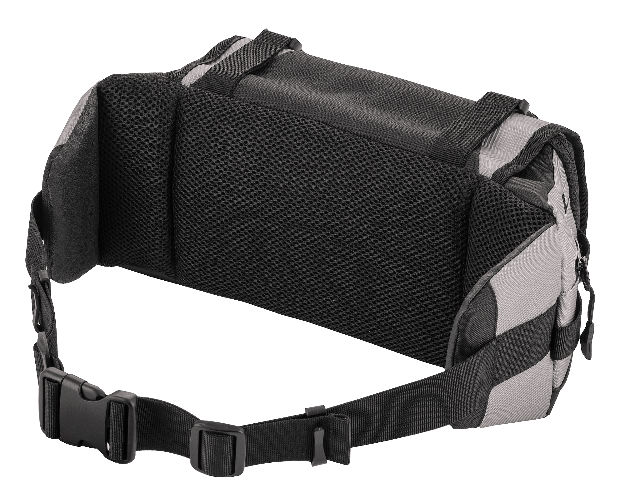 Alpinestars Tech Tool Pack, Gray Black, rear view featuring air mesh back pad for ventilation and comfort, adjustable waist strap with heavy-duty buckle, durable textile construction for off-road and Enduro riding