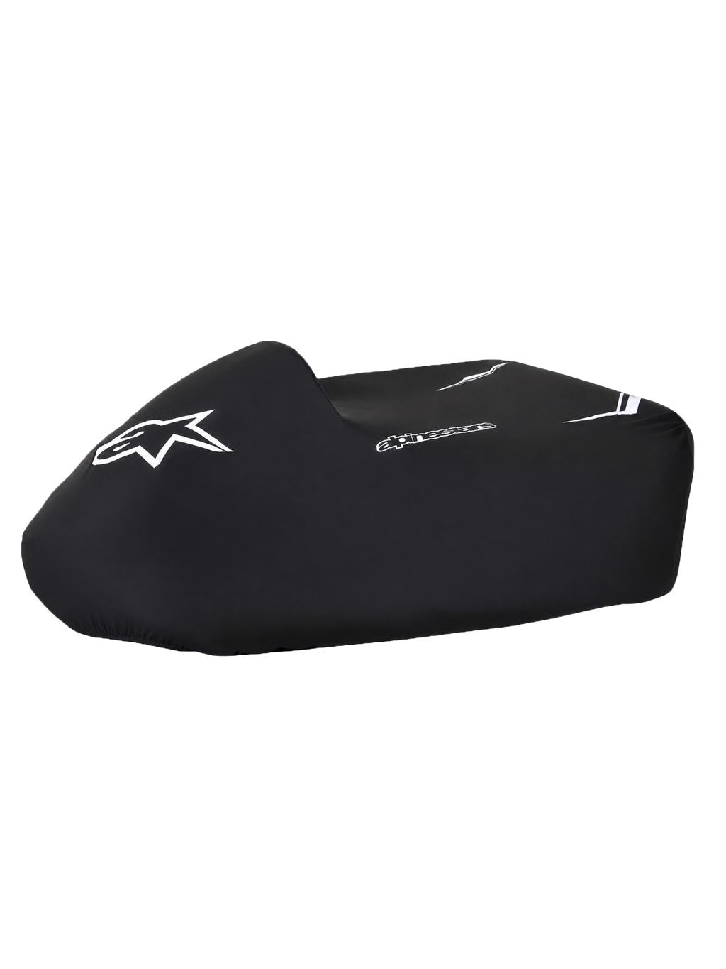 Alpinestars Kart Overdækning, sort vandtæt kartovertræk med hvide logoer, struktureret pasform og elastisk nederste kant til beskyttelse i paddocken og under opbevaring
