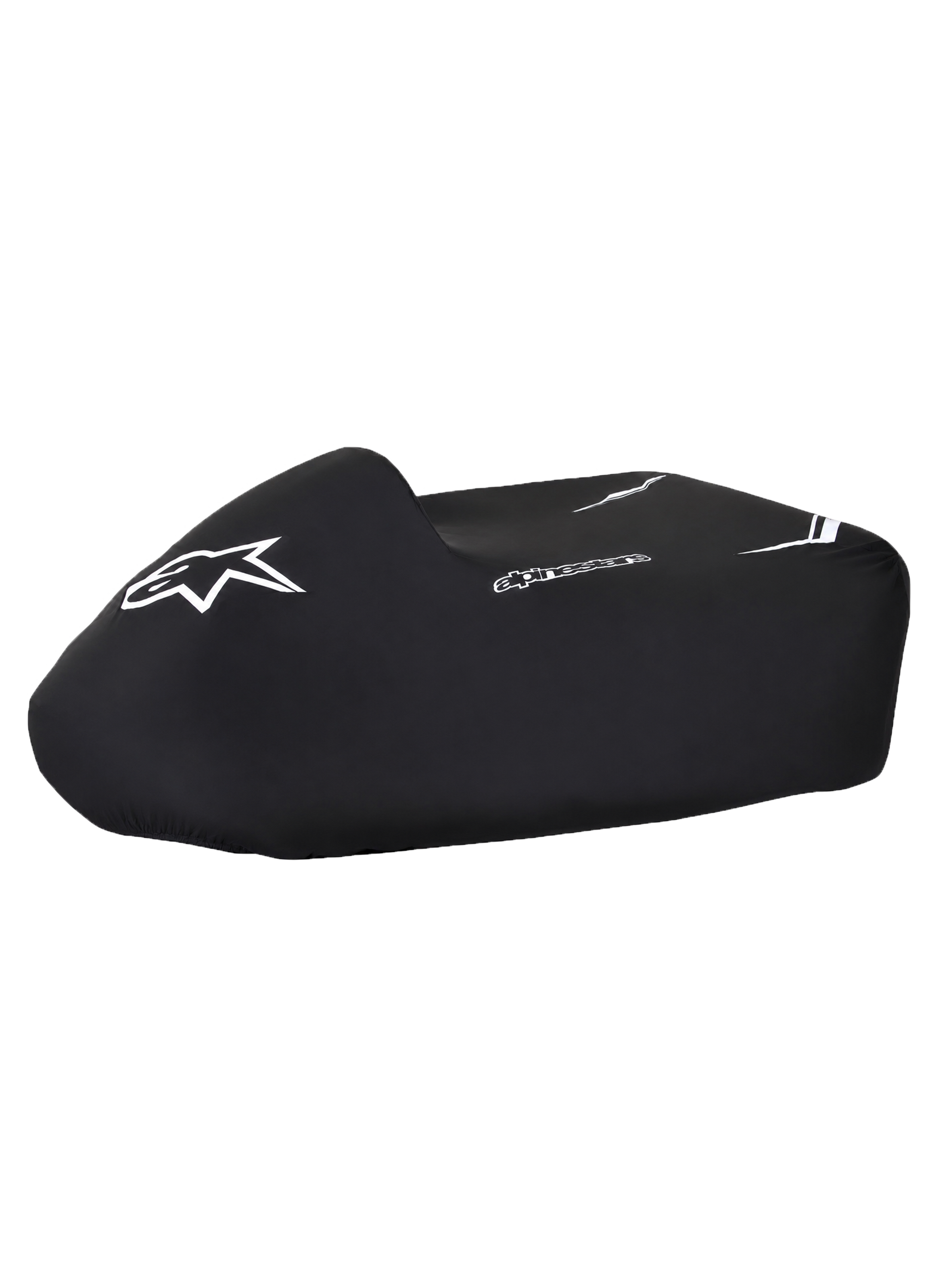 Alpinestars Kart Overdækning, sort vandtæt kartovertræk med hvide logoer, struktureret pasform og elastisk nederste kant til beskyttelse i paddocken og under opbevaring