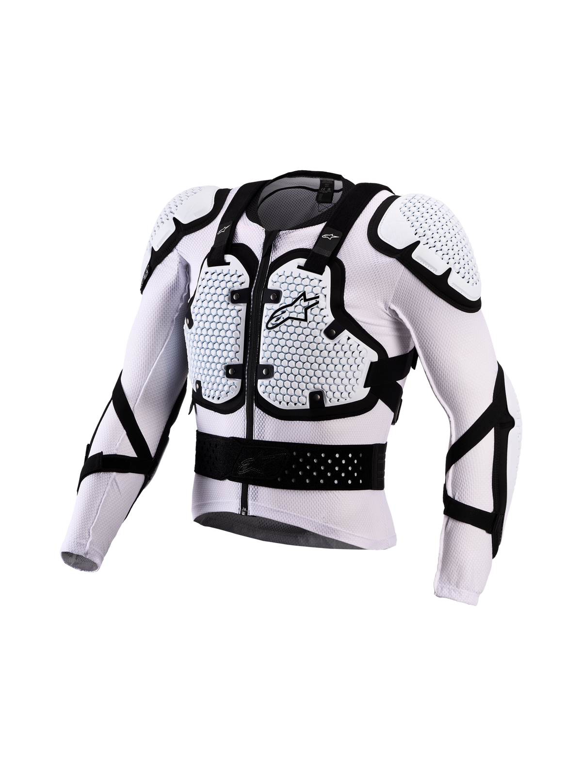 Alpinestars Bionic Action V3 beskyttelsesjakke, hvid og sort motocrossbeskyttelse med åndbart mesh og A-Morph-teknologi.